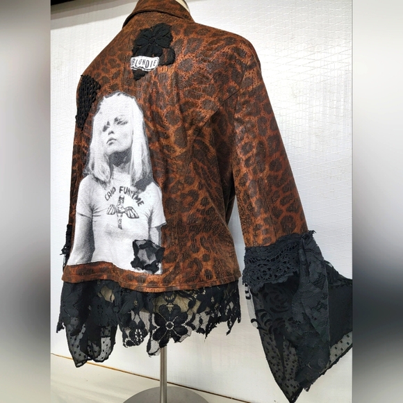 Rock Couture Blondie Leopard & Lace Jacket Upcycled Retro Band Merch - Picture 4 of 16